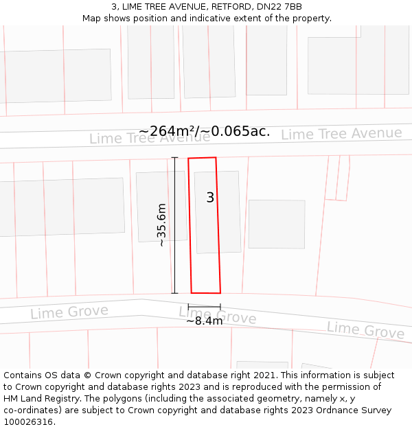 3, LIME TREE AVENUE, RETFORD, DN22 7BB: Plot and title map