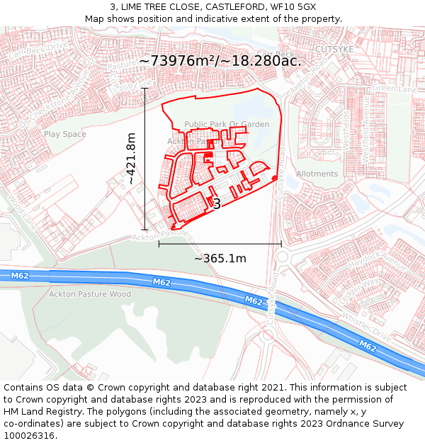 3, LIME TREE CLOSE, CASTLEFORD, WF10 5GX: Plot and title map