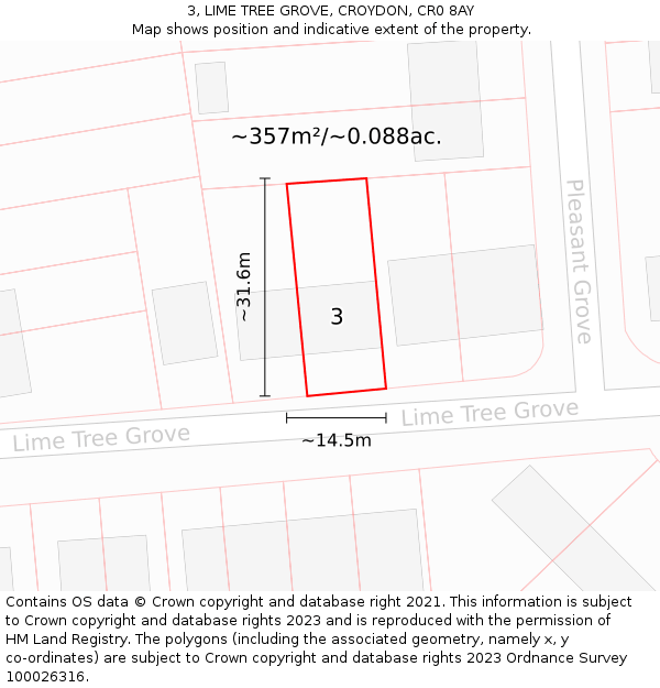 3, LIME TREE GROVE, CROYDON, CR0 8AY: Plot and title map