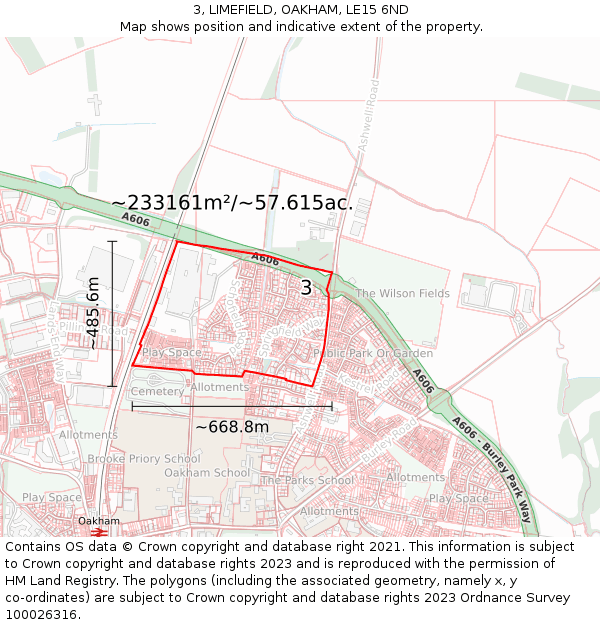 3, LIMEFIELD, OAKHAM, LE15 6ND: Plot and title map
