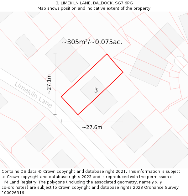 3, LIMEKILN LANE, BALDOCK, SG7 6PG: Plot and title map