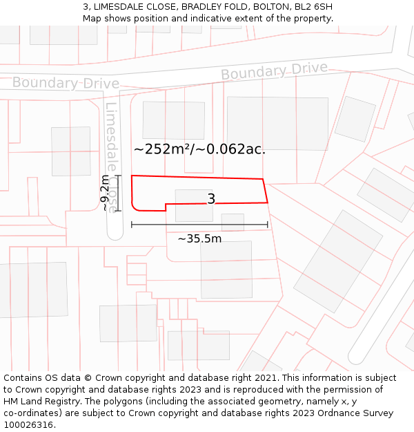 3, LIMESDALE CLOSE, BRADLEY FOLD, BOLTON, BL2 6SH: Plot and title map