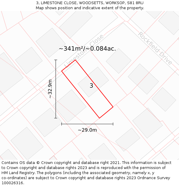 3, LIMESTONE CLOSE, WOODSETTS, WORKSOP, S81 8RU: Plot and title map