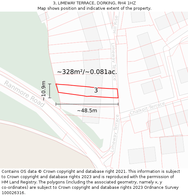 3, LIMEWAY TERRACE, DORKING, RH4 1HZ: Plot and title map