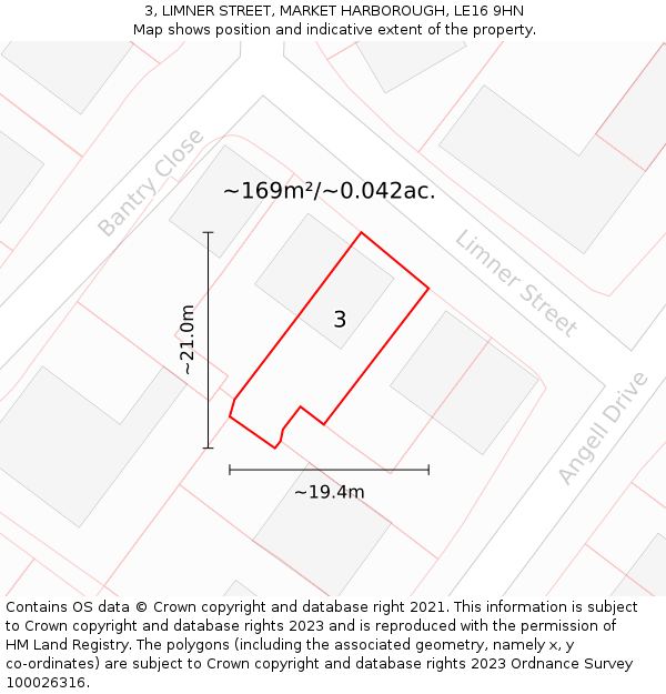 3, LIMNER STREET, MARKET HARBOROUGH, LE16 9HN: Plot and title map