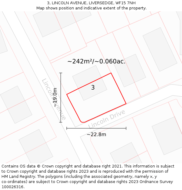 3, LINCOLN AVENUE, LIVERSEDGE, WF15 7NH: Plot and title map