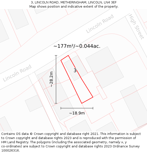 3, LINCOLN ROAD, METHERINGHAM, LINCOLN, LN4 3EF: Plot and title map