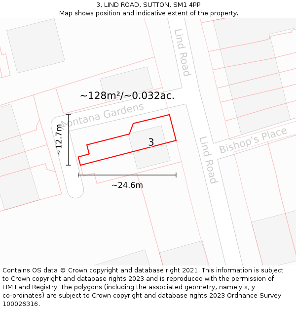 3, LIND ROAD, SUTTON, SM1 4PP: Plot and title map