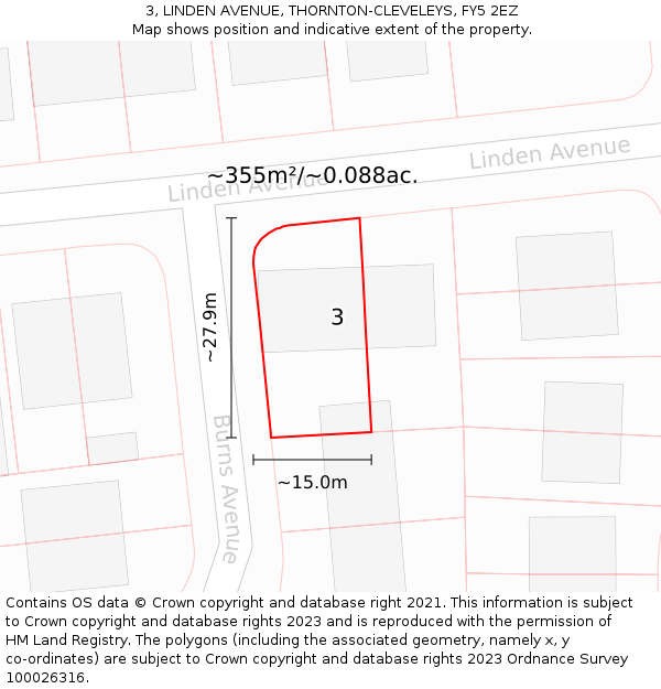 3, LINDEN AVENUE, THORNTON-CLEVELEYS, FY5 2EZ: Plot and title map