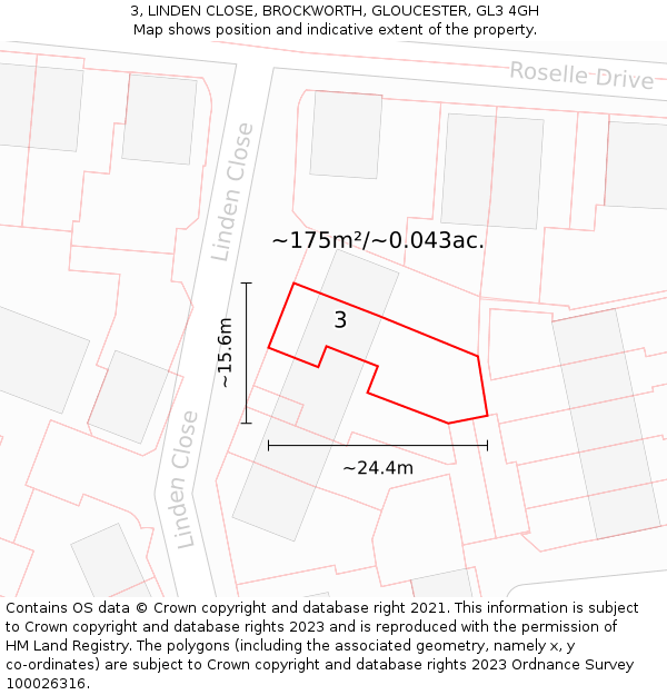 3, LINDEN CLOSE, BROCKWORTH, GLOUCESTER, GL3 4GH: Plot and title map