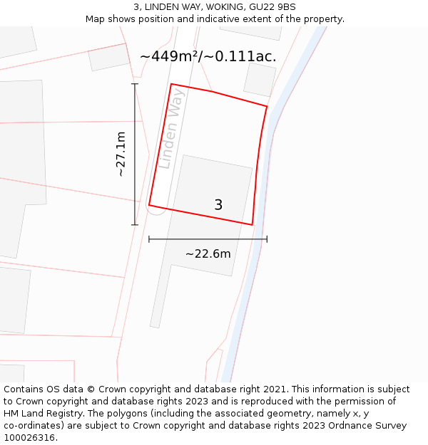 3, LINDEN WAY, WOKING, GU22 9BS: Plot and title map