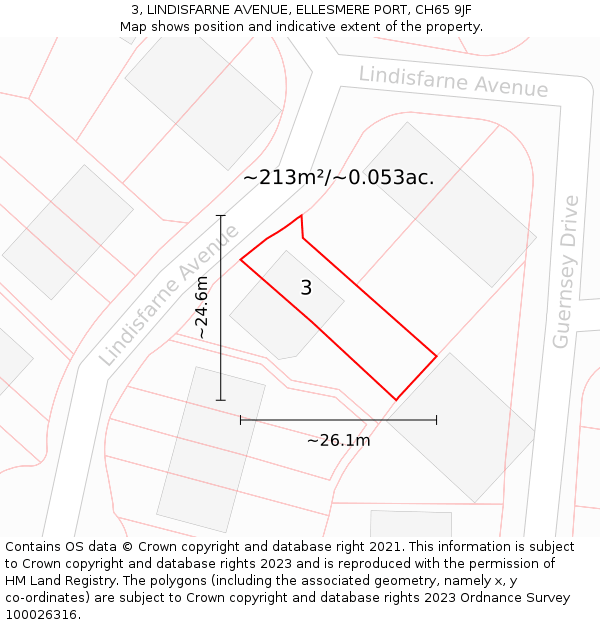 3, LINDISFARNE AVENUE, ELLESMERE PORT, CH65 9JF: Plot and title map