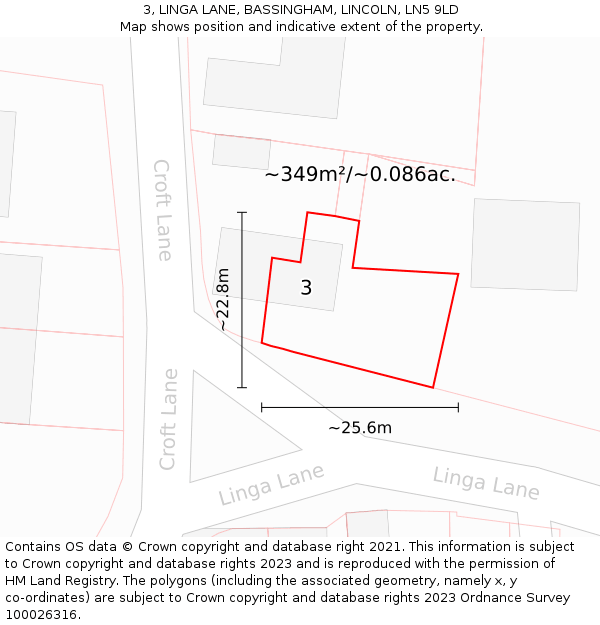 3, LINGA LANE, BASSINGHAM, LINCOLN, LN5 9LD: Plot and title map