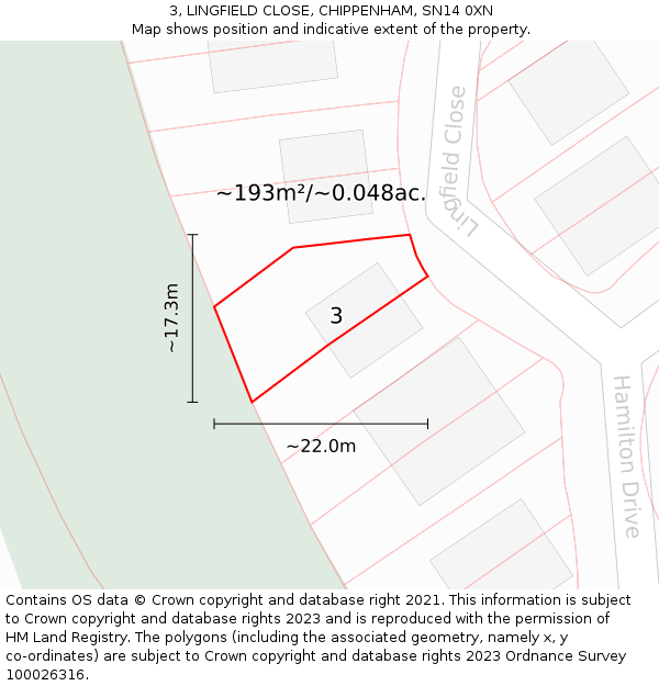 3, LINGFIELD CLOSE, CHIPPENHAM, SN14 0XN: Plot and title map