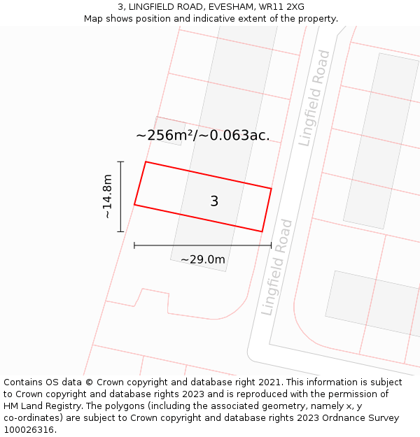 3, LINGFIELD ROAD, EVESHAM, WR11 2XG: Plot and title map