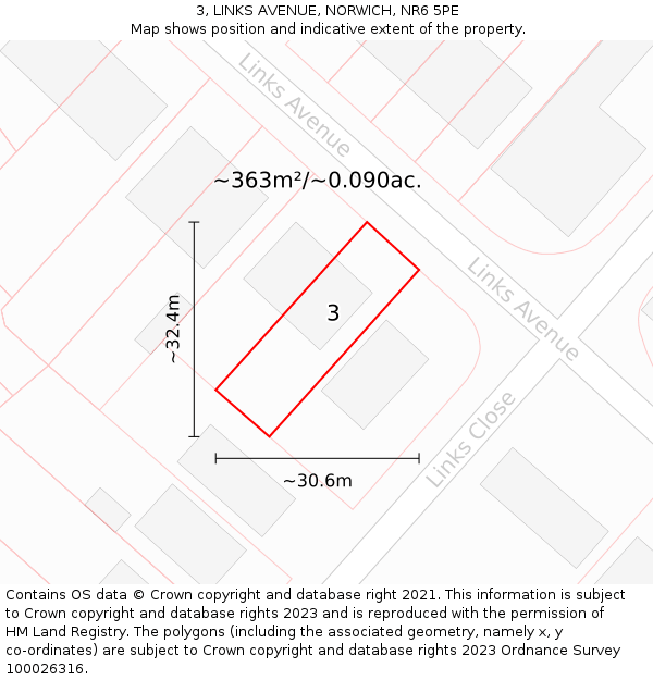 3, LINKS AVENUE, NORWICH, NR6 5PE: Plot and title map