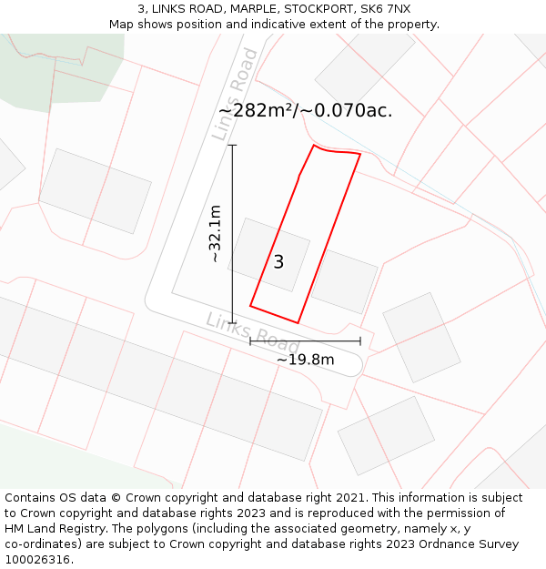 3, LINKS ROAD, MARPLE, STOCKPORT, SK6 7NX: Plot and title map