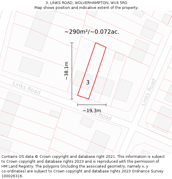 3, LINKS ROAD, WOLVERHAMPTON, WV4 5RG: Plot and title map