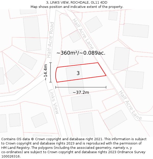 3, LINKS VIEW, ROCHDALE, OL11 4DD: Plot and title map