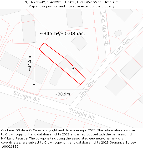 3, LINKS WAY, FLACKWELL HEATH, HIGH WYCOMBE, HP10 9LZ: Plot and title map