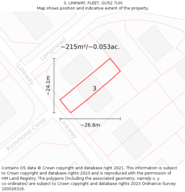 3, LINKWAY, FLEET, GU52 7UN: Plot and title map