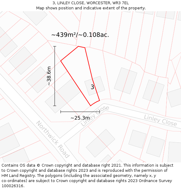 3, LINLEY CLOSE, WORCESTER, WR3 7EL: Plot and title map
