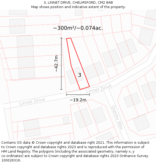 3, LINNET DRIVE, CHELMSFORD, CM2 8AB: Plot and title map