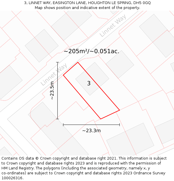3, LINNET WAY, EASINGTON LANE, HOUGHTON LE SPRING, DH5 0GQ: Plot and title map