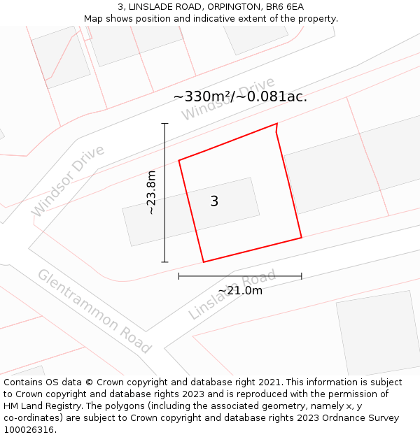3, LINSLADE ROAD, ORPINGTON, BR6 6EA: Plot and title map