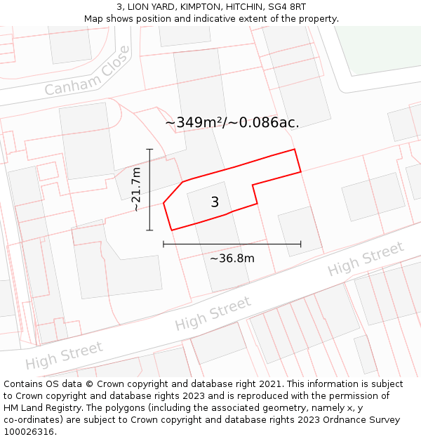 3, LION YARD, KIMPTON, HITCHIN, SG4 8RT: Plot and title map