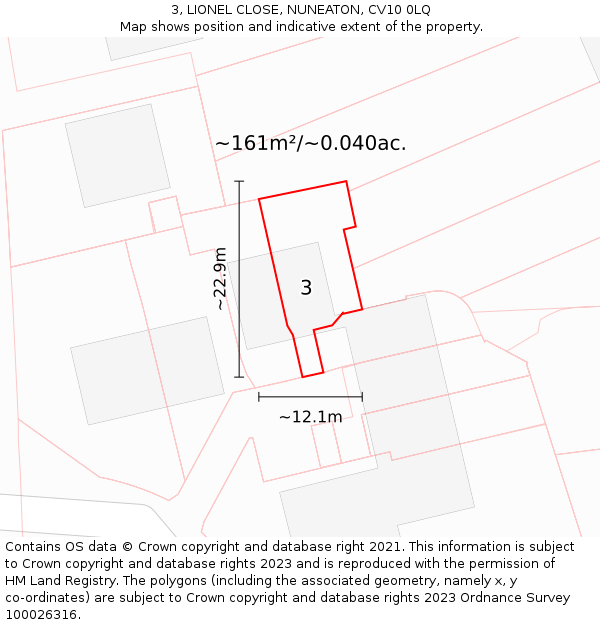 3, LIONEL CLOSE, NUNEATON, CV10 0LQ: Plot and title map