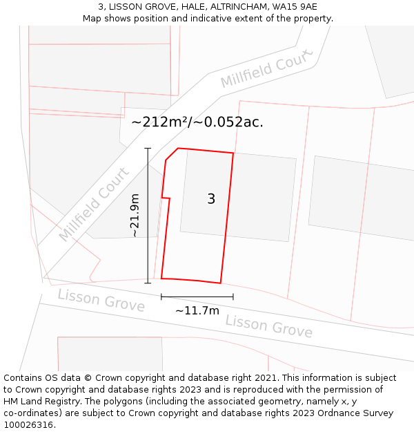 3, LISSON GROVE, HALE, ALTRINCHAM, WA15 9AE: Plot and title map