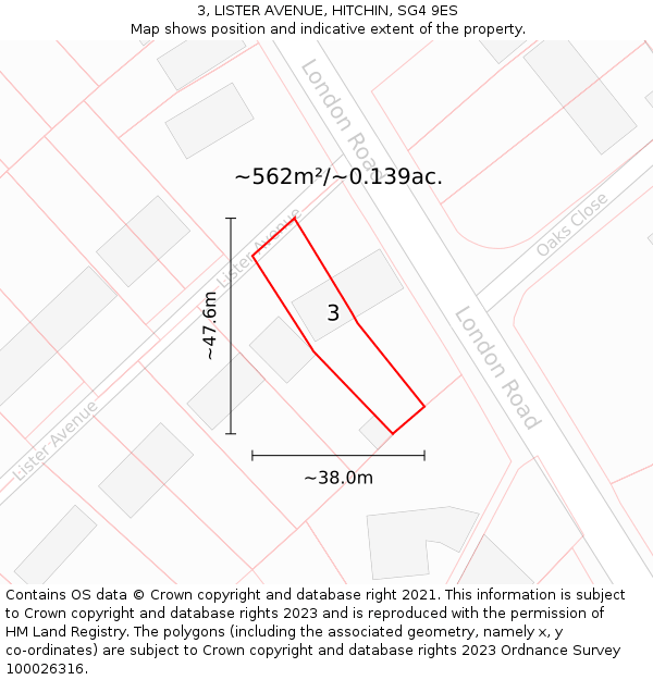 3, LISTER AVENUE, HITCHIN, SG4 9ES: Plot and title map
