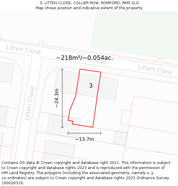3, LITTEN CLOSE, COLLIER ROW, ROMFORD, RM5 2LG: Plot and title map