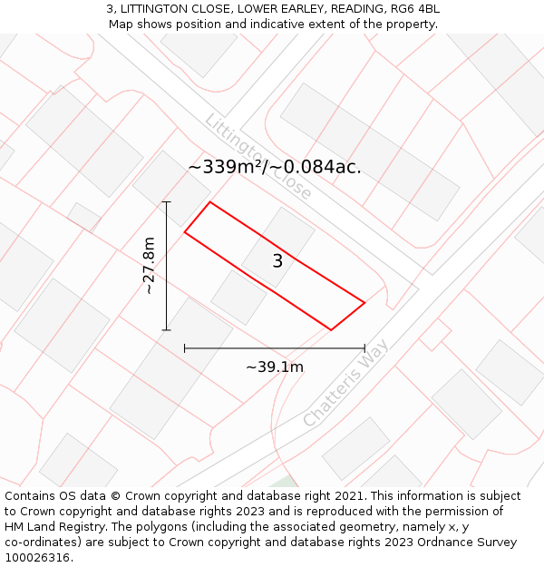3, LITTINGTON CLOSE, LOWER EARLEY, READING, RG6 4BL: Plot and title map