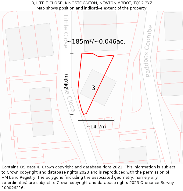 3, LITTLE CLOSE, KINGSTEIGNTON, NEWTON ABBOT, TQ12 3YZ: Plot and title map