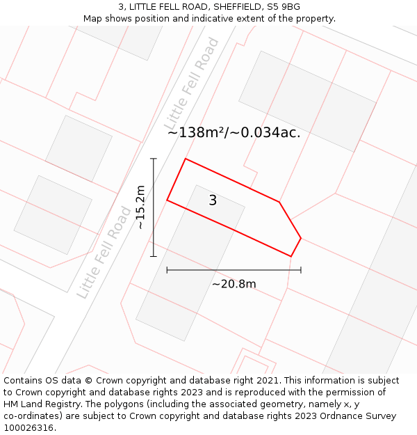 3, LITTLE FELL ROAD, SHEFFIELD, S5 9BG: Plot and title map