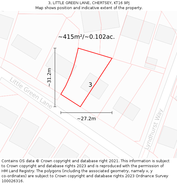 3, LITTLE GREEN LANE, CHERTSEY, KT16 9PJ: Plot and title map