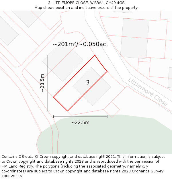 3, LITTLEMORE CLOSE, WIRRAL, CH49 4GS: Plot and title map