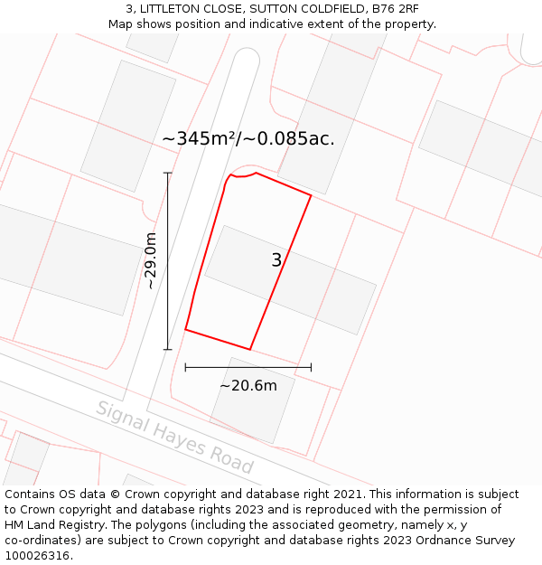 3, LITTLETON CLOSE, SUTTON COLDFIELD, B76 2RF: Plot and title map