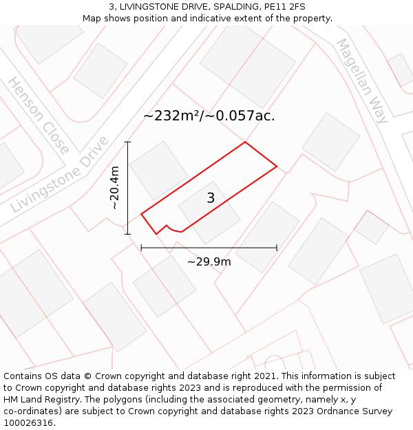 3, LIVINGSTONE DRIVE, SPALDING, PE11 2FS: Plot and title map