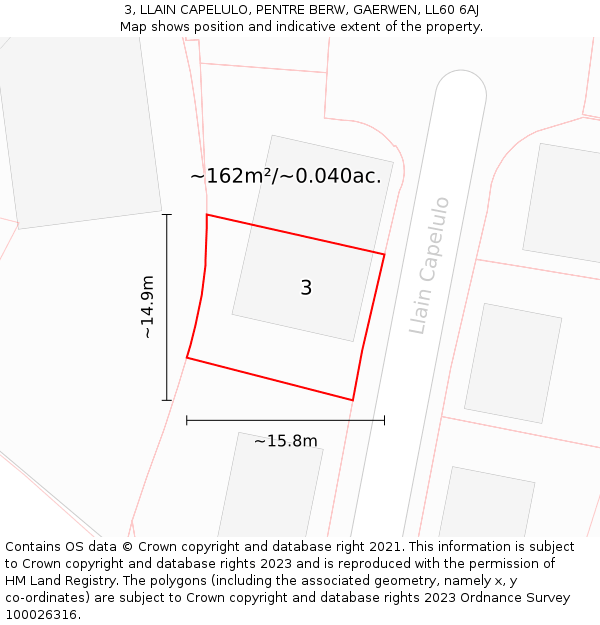 3, LLAIN CAPELULO, PENTRE BERW, GAERWEN, LL60 6AJ: Plot and title map