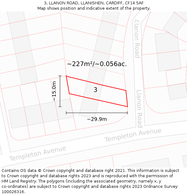3, LLANON ROAD, LLANISHEN, CARDIFF, CF14 5AF: Plot and title map