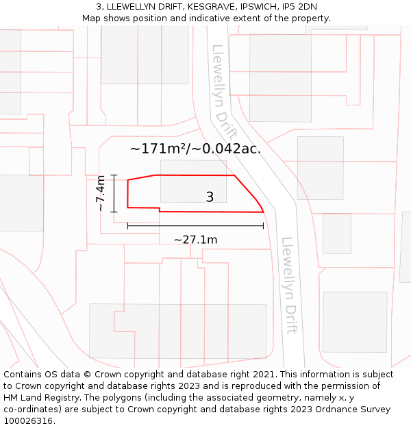 3, LLEWELLYN DRIFT, KESGRAVE, IPSWICH, IP5 2DN: Plot and title map