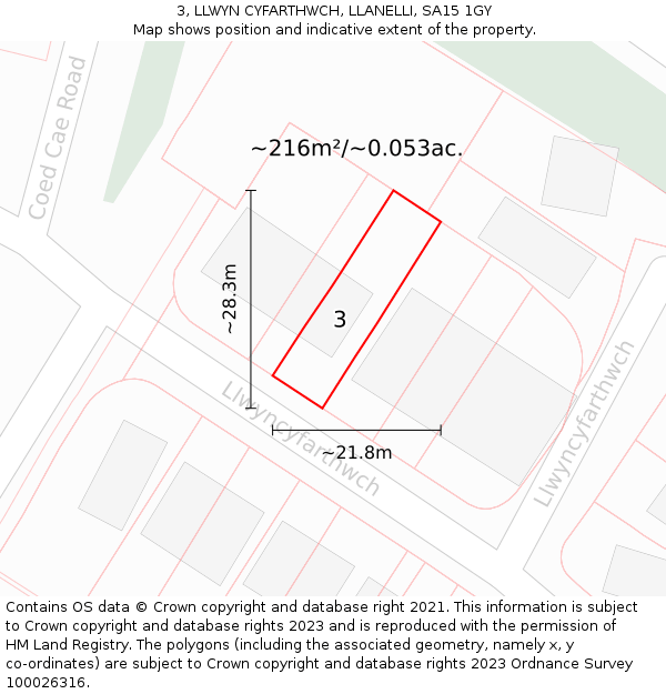 3, LLWYN CYFARTHWCH, LLANELLI, SA15 1GY: Plot and title map