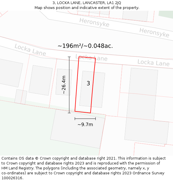3, LOCKA LANE, LANCASTER, LA1 2JQ: Plot and title map