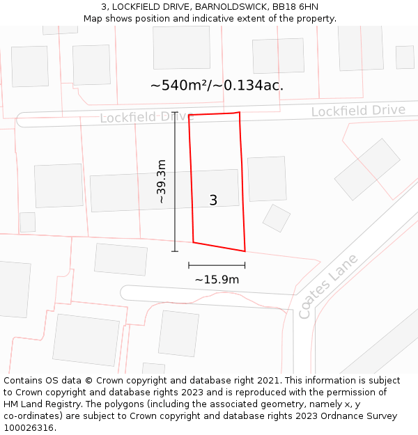 3, LOCKFIELD DRIVE, BARNOLDSWICK, BB18 6HN: Plot and title map