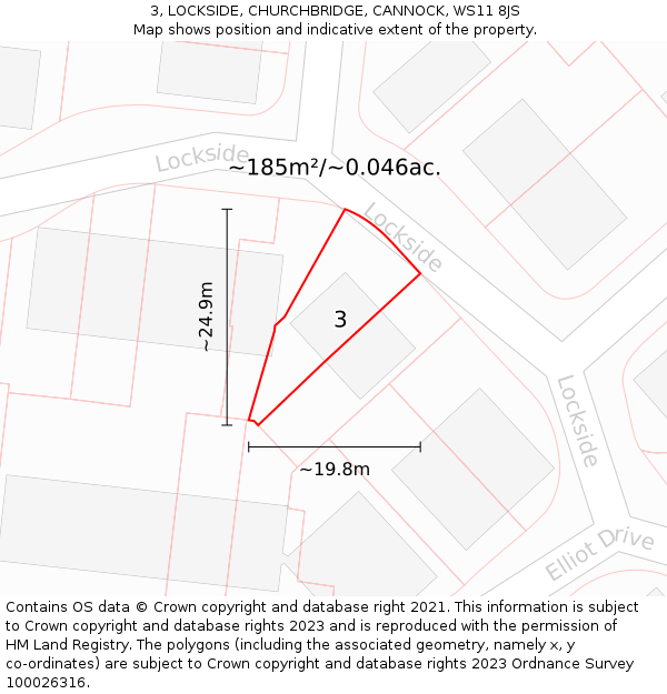 3, LOCKSIDE, CHURCHBRIDGE, CANNOCK, WS11 8JS: Plot and title map