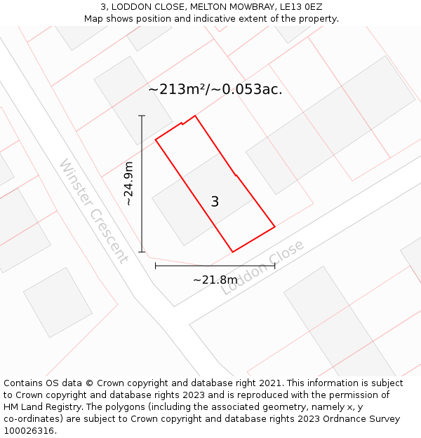 3, LODDON CLOSE, MELTON MOWBRAY, LE13 0EZ: Plot and title map