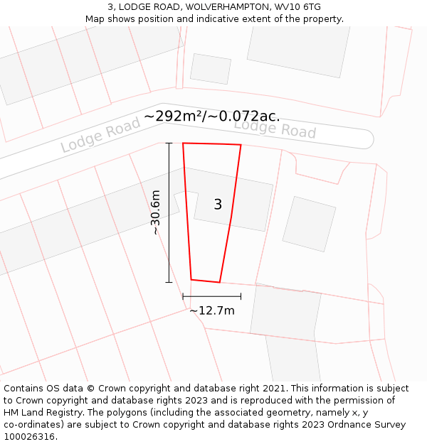 3, LODGE ROAD, WOLVERHAMPTON, WV10 6TG: Plot and title map